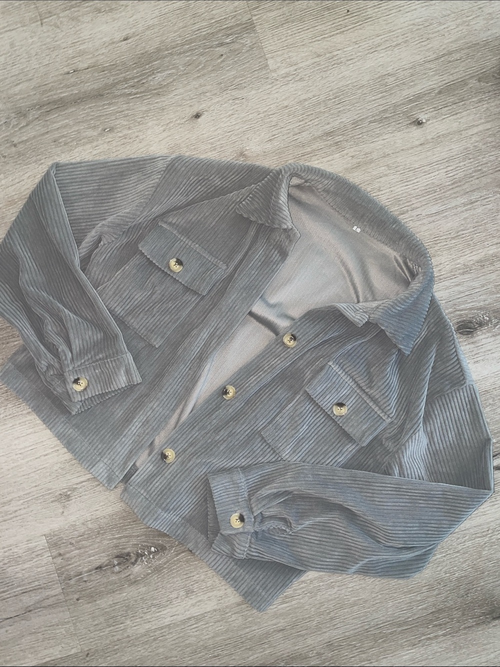 Perfect Gray Corduroy Cropped Button-Up Jacket | Women’s Size Large